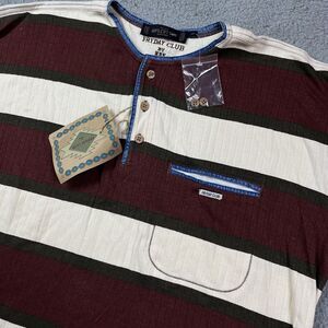 Vintage Fryday Club 3 Button‎ Shirt Striped Red White Green Cotton Sz L NOS